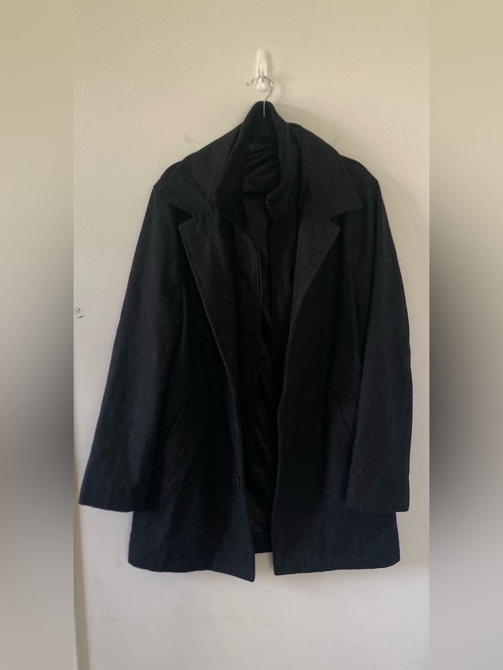JF J. Ferrar Men's Black Wool Blend Car Coat Zip Bib Size XL Dark Academia NWOT